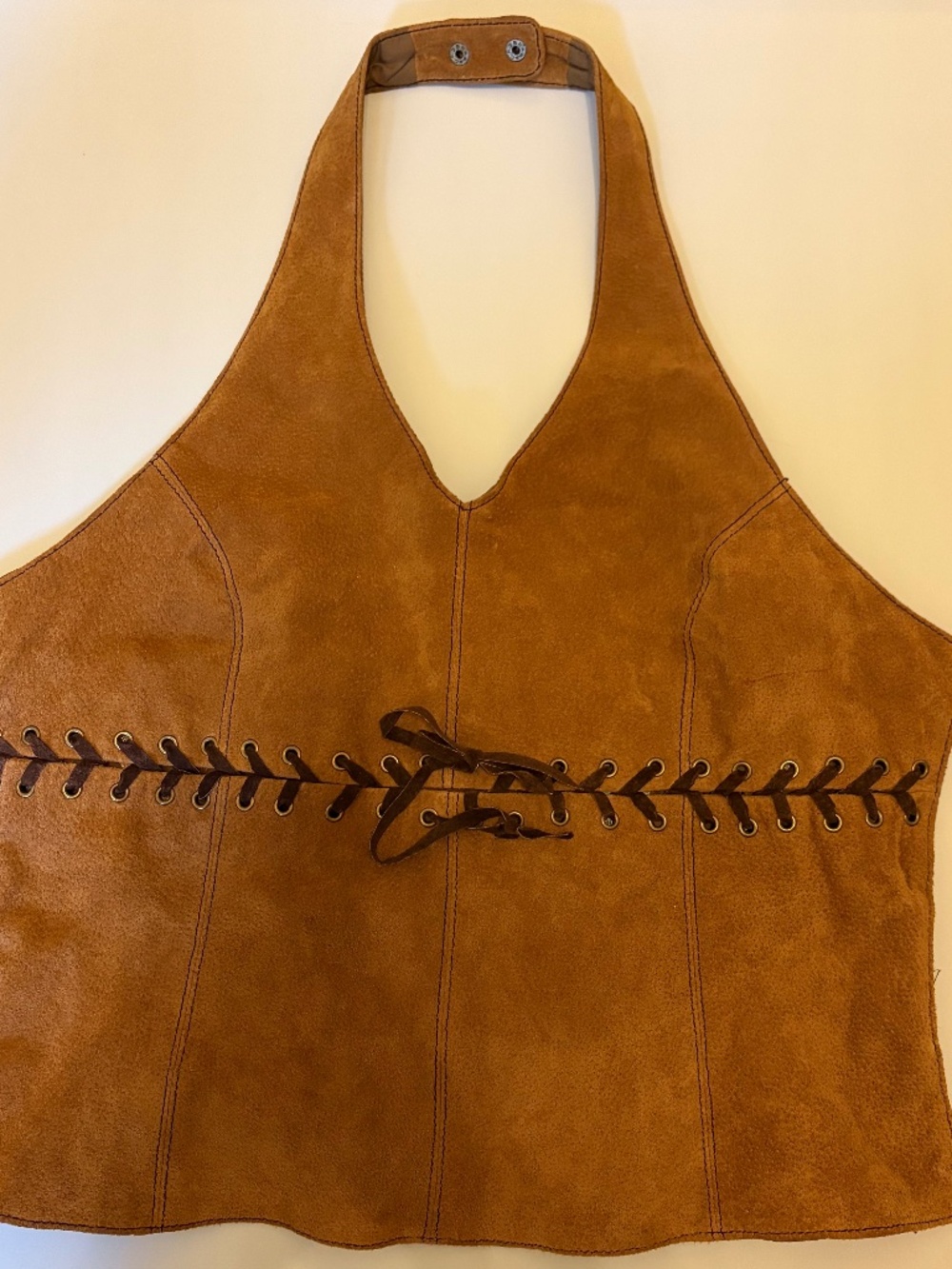 Wilsons Leather Suede Laced Halter Top Tank XL Tan Biker Festival Hippie Boho
